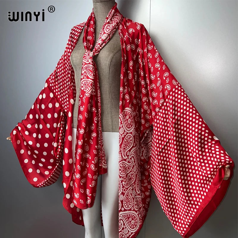 WINYI summer kimono fashion print boho kaftan Elegant Cardigan sexy beach swimsuit evening dress beach cover ups for woman