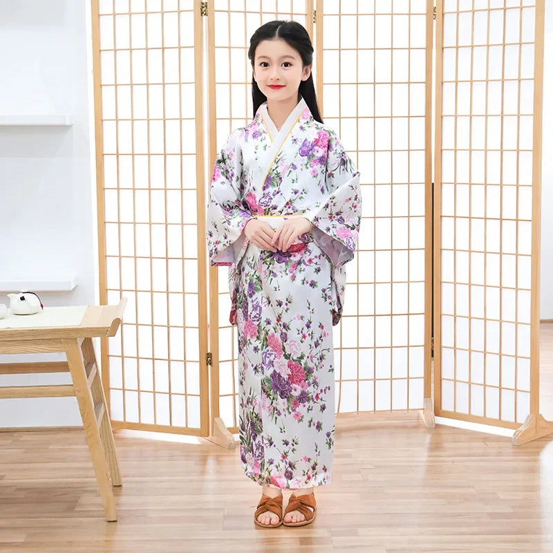 Girls Peacock Yukata Clothing Japanese Kimono Dress Children Yukata Haori Costume Traditional Japones Kimono Costume Cosplay