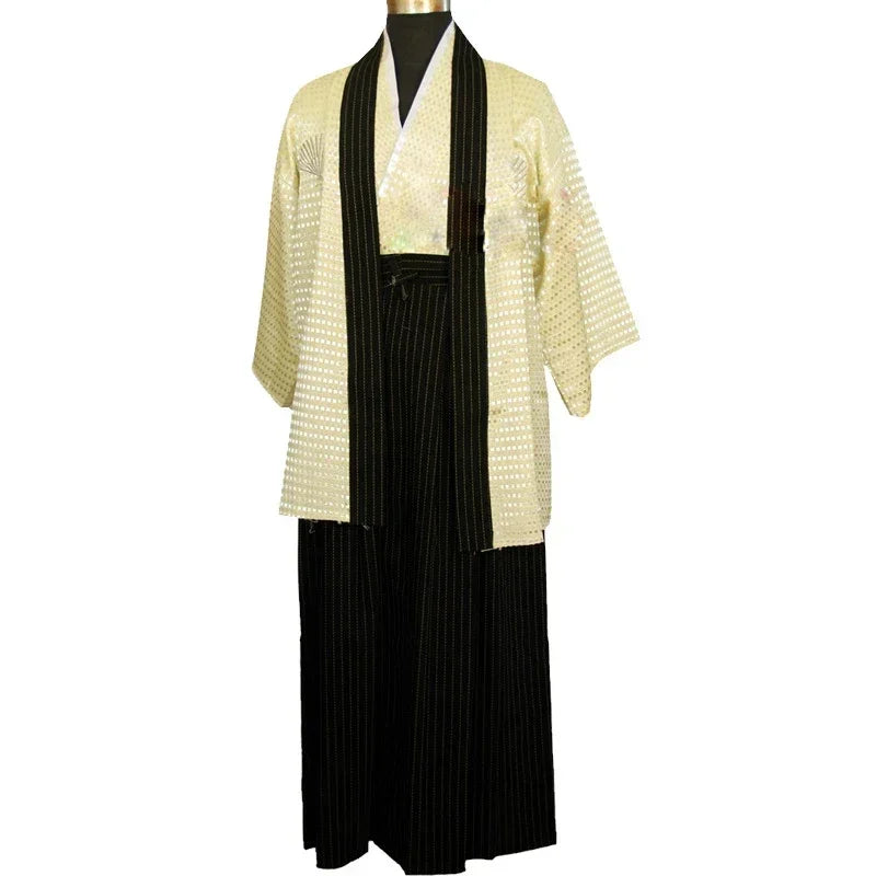 Vintage Japones Kimono Man Japanese Traditional Dress Male Yukata Stage Dance Costumes Hombres Quimono Men Samurai Clothing 89