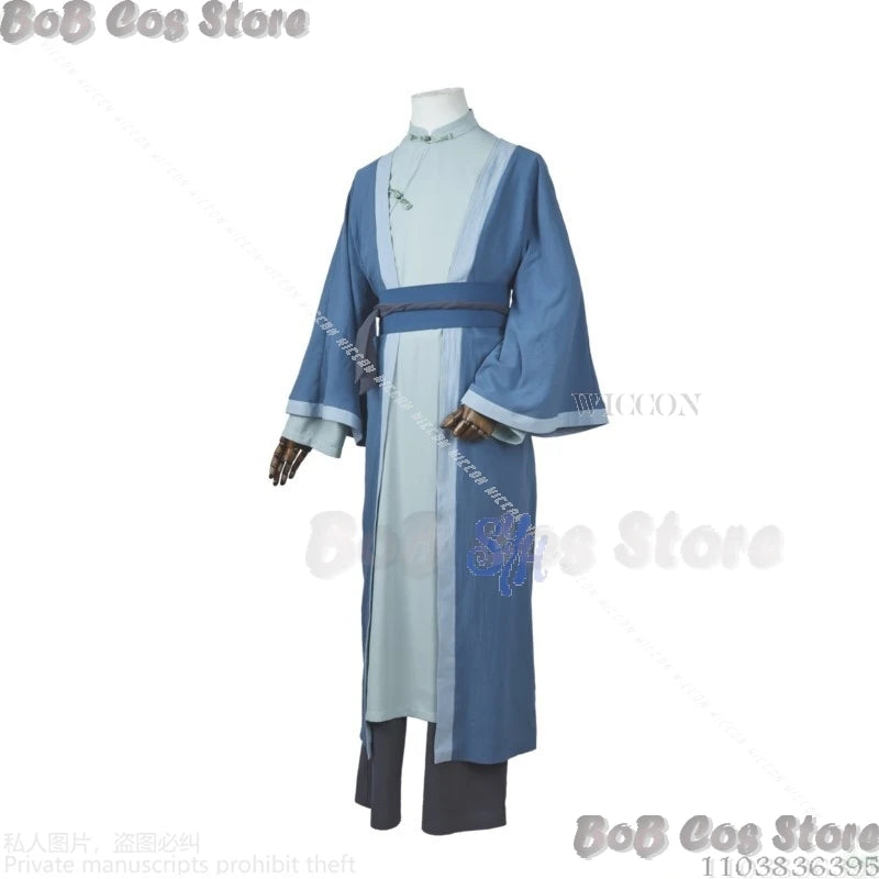 Cosplay du film Wuxian : La Légende de Hei 2 – Tenue de maître chinois, manteau bleu, pantalon, qipao, uniforme rétro