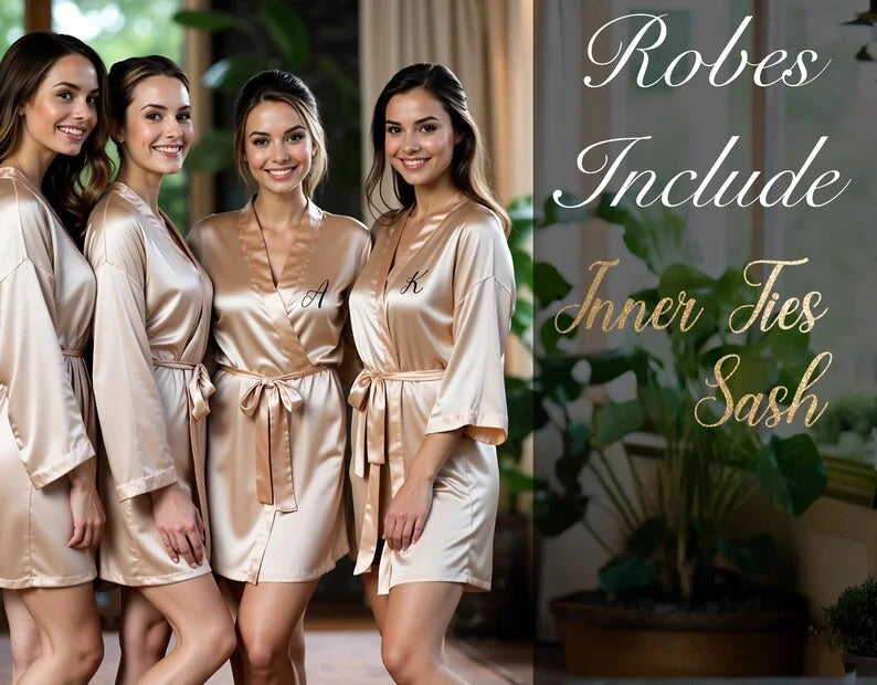 Custom Satin Wedding Bridesmaid Kimono Dressing Gown Bridesmaid Robes Soft Satin & Personalized Wedding/Bachelorette Party Robes