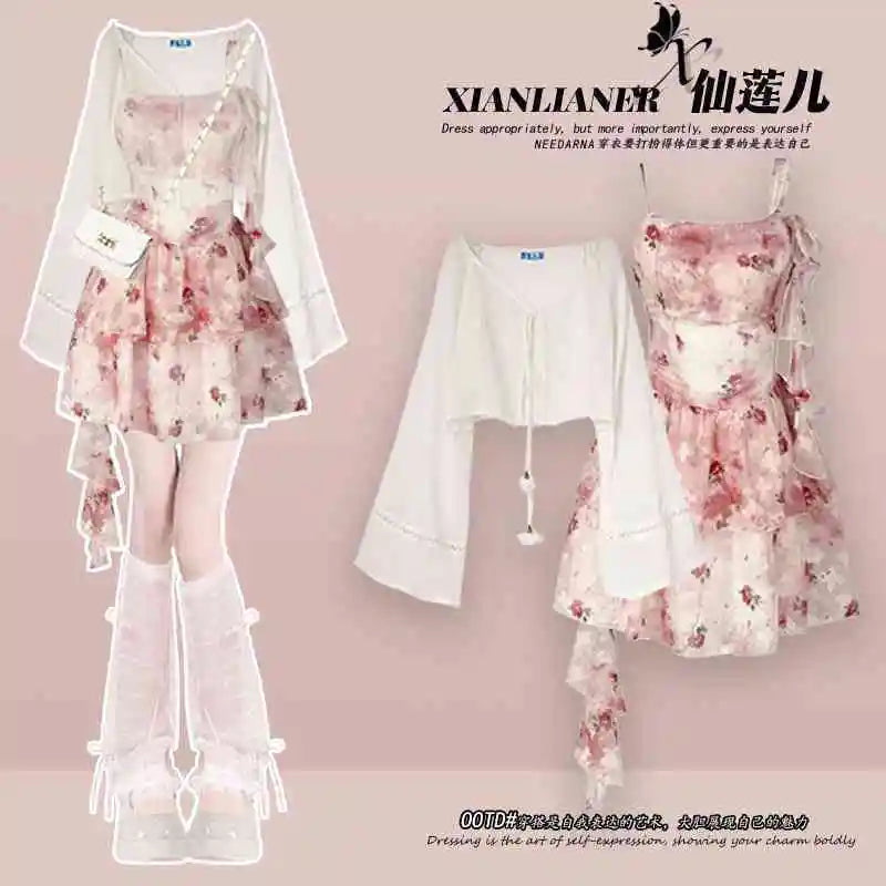 Summer Suit Women 2025 New Korean Sunscreen Shirt with French Floral Dress Two-piece Set