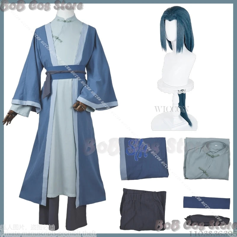 Cosplay du film Wuxian : La Légende de Hei 2 – Tenue de maître chinois, manteau bleu, pantalon, qipao, uniforme rétro