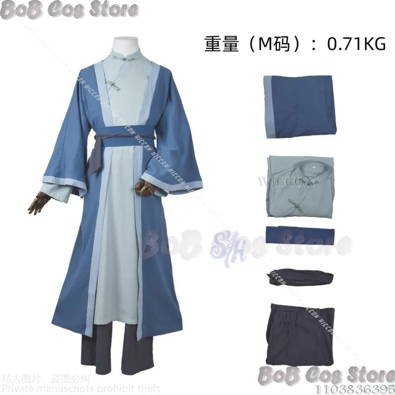 Cosplay du film Wuxian : La Légende de Hei 2 – Tenue de maître chinois, manteau bleu, pantalon, qipao, uniforme rétro
