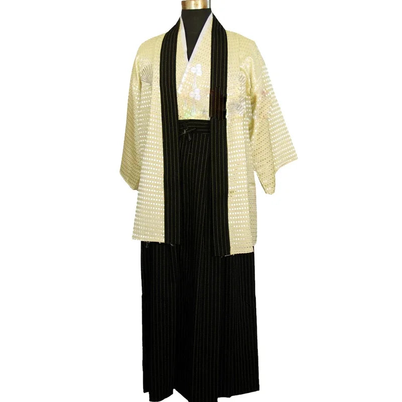 Japones Kimono Man Japanese Traditional Dress Yukata Stage Dance Costume Hombres Quimono Men Samurai Clothing National Robe
