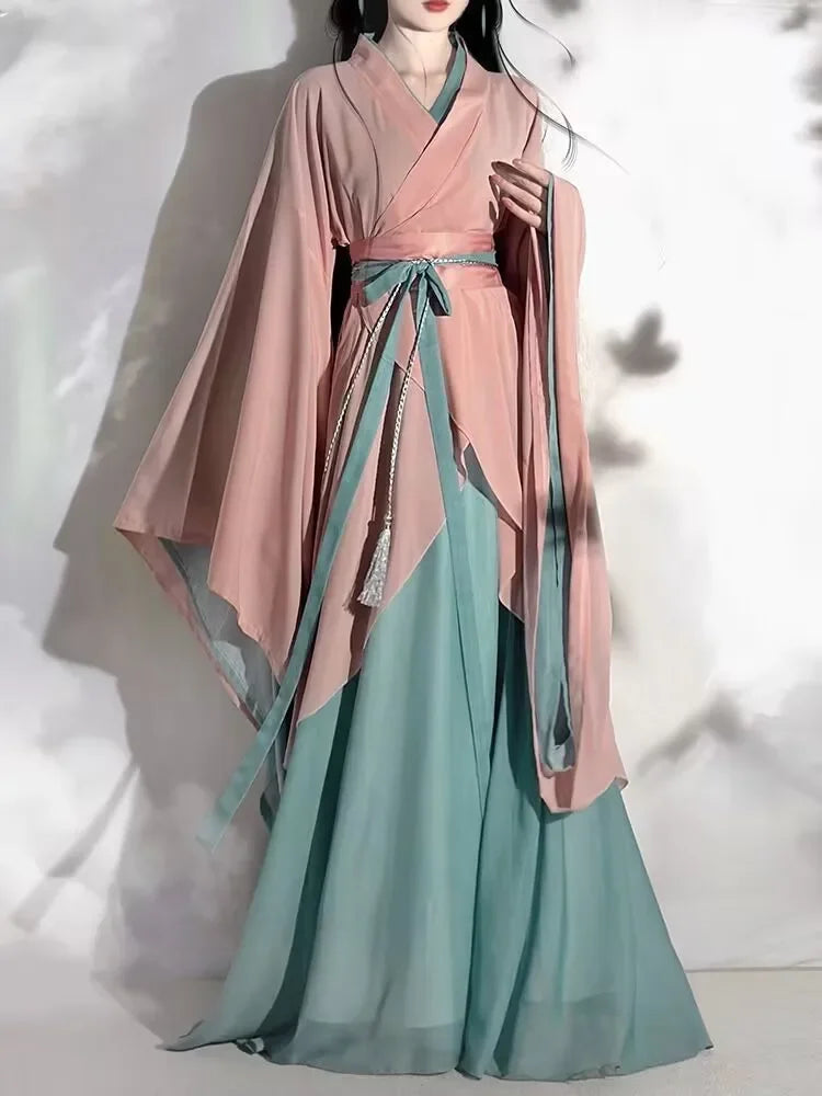 Chinese Hanfu Dress Women Carnival Cosplay Costume Party Outfit Ancient Traditional Vintage Summer Red&White Hanfu Dress