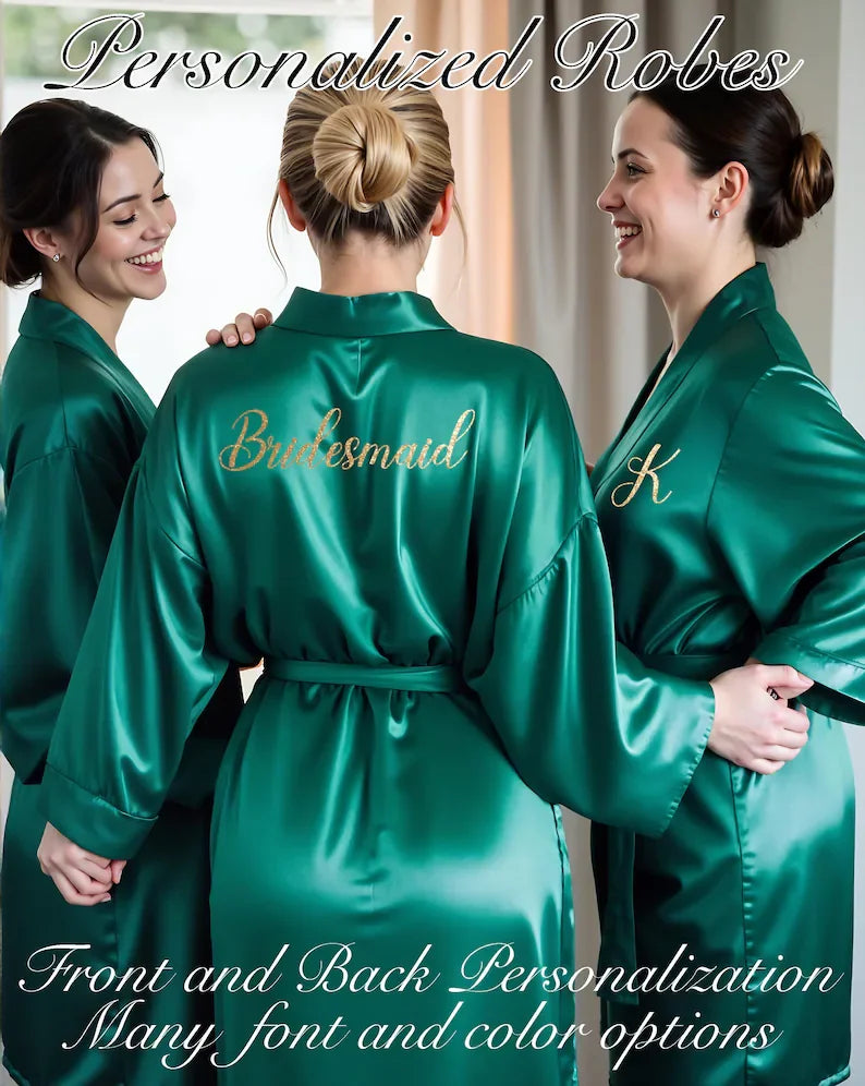Custom Satin Wedding Bridesmaid Kimono Dressing Gown Bridesmaid Robes Soft Satin & Personalized Wedding/Bachelorette Party Robes