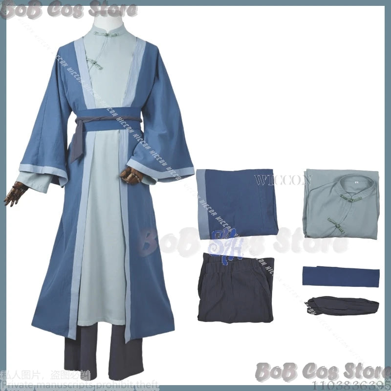 Cosplay du film Wuxian : La Légende de Hei 2 – Tenue de maître chinois, manteau bleu, pantalon, qipao, uniforme rétro