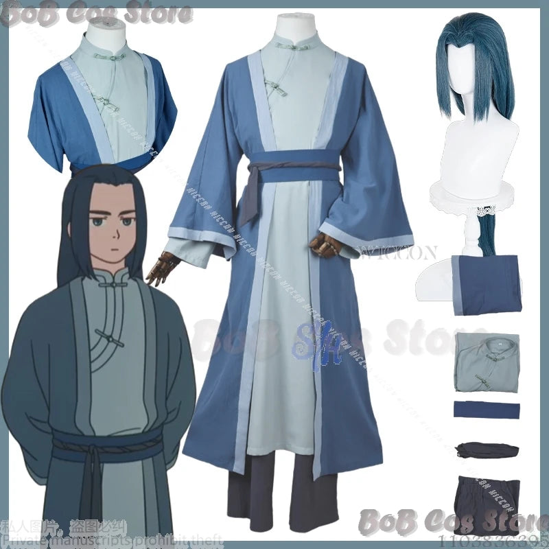 Cosplay du film Wuxian : La Légende de Hei 2 – Tenue de maître chinois, manteau bleu, pantalon, qipao, uniforme rétro