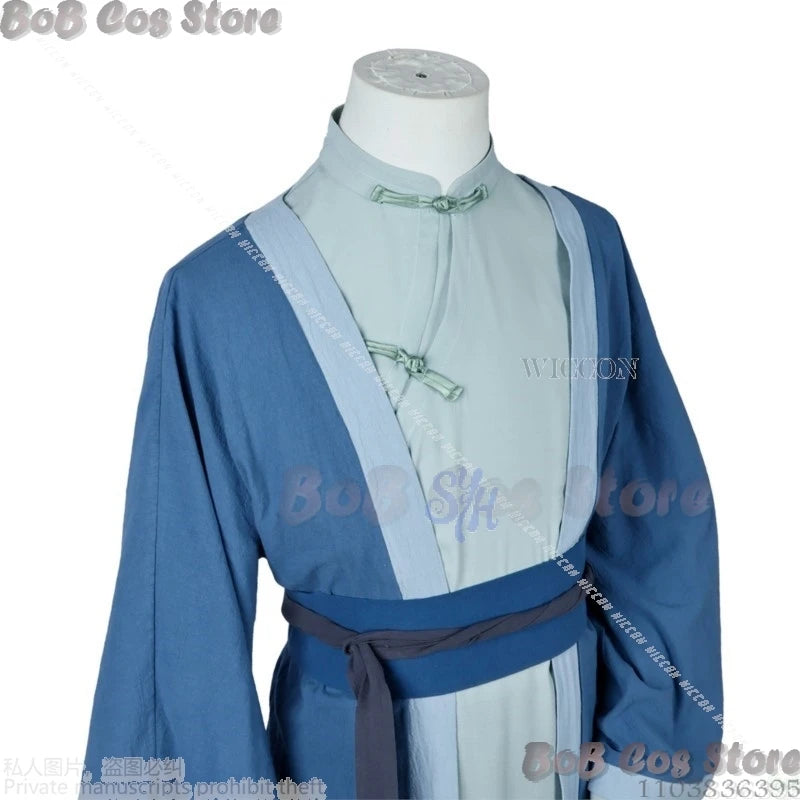 Cosplay du film Wuxian : La Légende de Hei 2 – Tenue de maître chinois, manteau bleu, pantalon, qipao, uniforme rétro