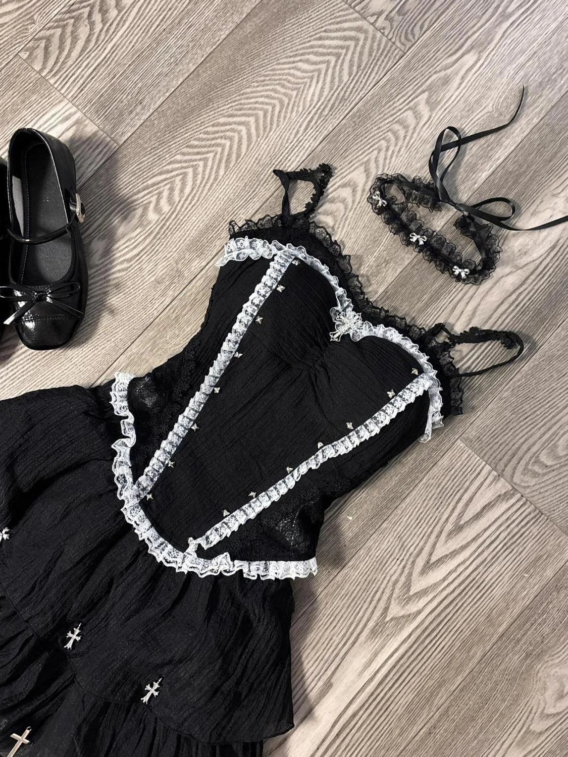 Black Gothic Lolita Suits Y2k Halloween 2 Piece Set Women Lace Top + Blakc Cake Mini Skirt + Sleeve Cosplay Vintage Clothing