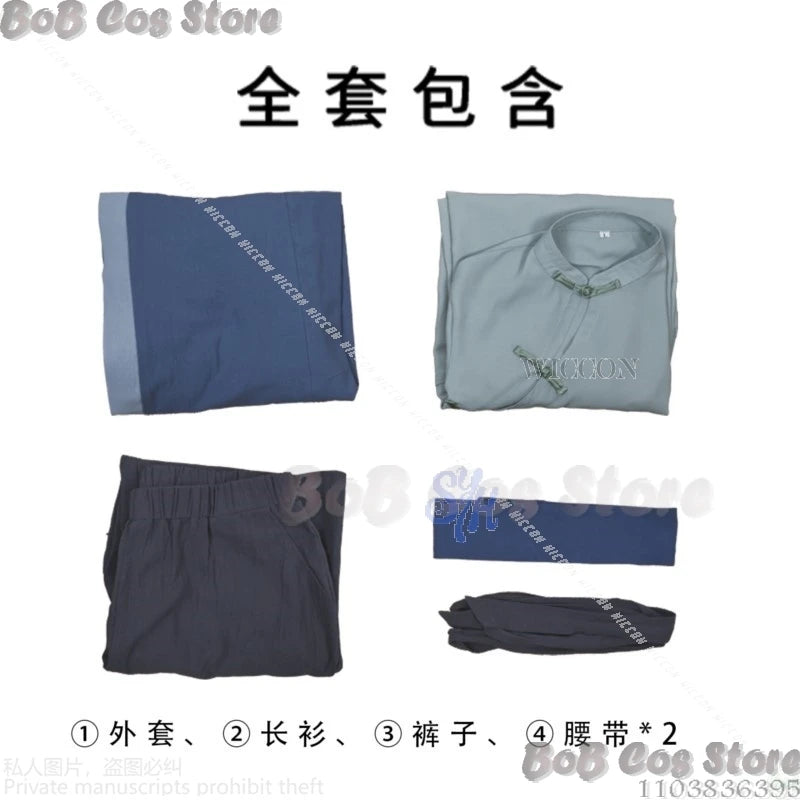 Cosplay du film Wuxian : La Légende de Hei 2 – Tenue de maître chinois, manteau bleu, pantalon, qipao, uniforme rétro